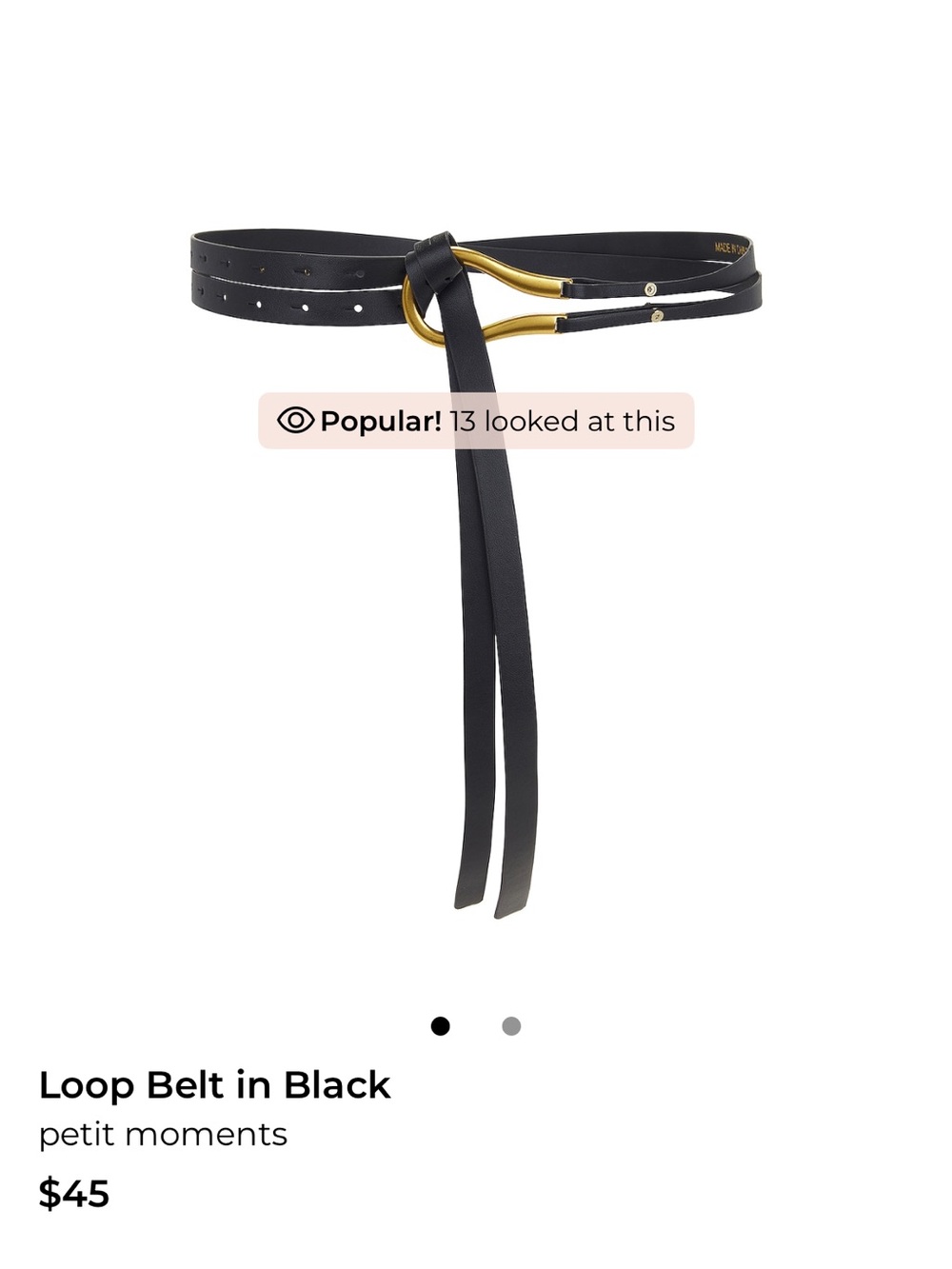 Petite Moments Black Leather Loop Belt with Gold-Tone Accent